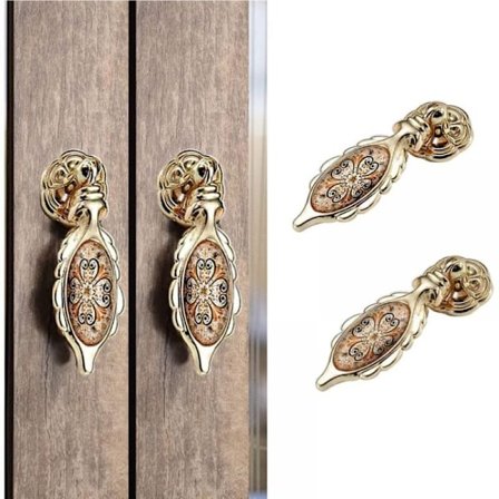 Set med 2 Droppformade Knoppar i Zink-Legering, Möbelhandtag, Antik Stil