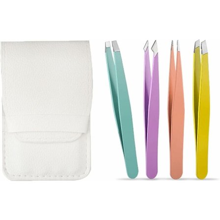 4 stk pinsetter i rustfritt stål, profesjonelle pinsetter, presisjonspinsetter for øyenbryn for å fjerne inngrodde hår, ansiktshår og hudormer