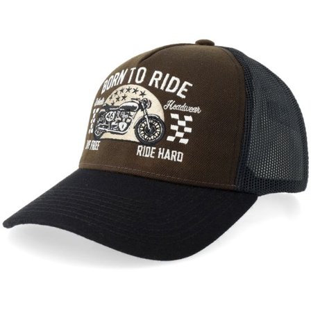 Born To Ride - Brun trucker Keps - Live Free Ride Hard Biker Brown/Black A-frame Trucker @ Hatstore