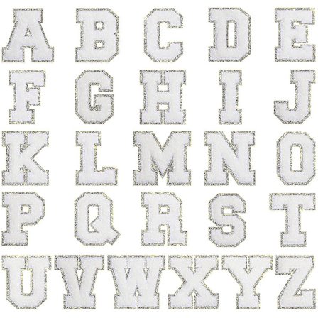 26 stycken A-z glitterlappar strykjärn på bokstäver sy på broderade lappar varsity chenille engelska alfabet lappar applikation klistermärke 