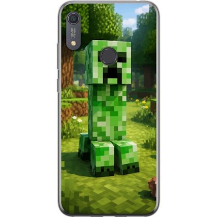 Kompatibelt Mobilskal till Huawei Huawei Y6s (2019) Block-baserad Creeper-figur i en grön pixell värld, ikonisk spelillustration för barnrum, gamer