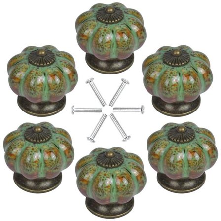 6 st Keramiska Dörrknoppar, 40 mm Pumpa Lådknappar, Leopard Mässing Skåpsknoppar med Skruvar för Kök, Skrivbord, Byrå (Grön)