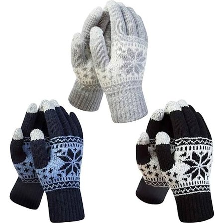 3 Par Touchskärm Vantar Snöblomma, Varma Stickade Vintervantar