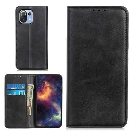 Lompakko-style Aitoa Nahkaa L pp kotelo For Xiaomi Mi 11 Lite 5G / Mi Lite - Musta Black