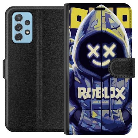 Kompatibelt Lommeboketui til Samsung Samsung Galaxy A72 5G Blågul Roblox hettegenserfigur med minimalistisk neonstil og masket ansikt, moderne spilli