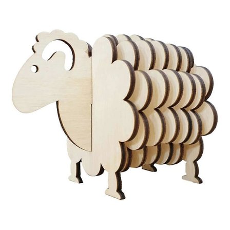 3D Puslespil Form Får, Træbrikker til Drikkevarer, Sæt med Humoristiske Fårebrikker, Søde Dyrebrikker, Træfarve