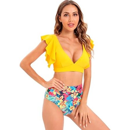 (gul) Damebadedrakt 2 deler Høy midje Push Up Sexy Hot