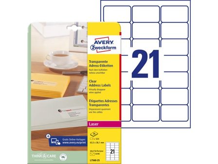 AVERY Etikett transparent 63,5x38,1mm 525/fp - Lyreco - Emballage och lagerutrustning - Etiketter och godsmärkning - Specialetiketter