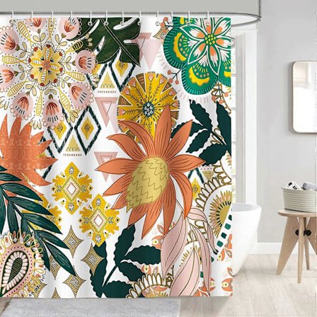 Boho Duschdraperi Mosaik 180 x 180 cm Polyestertyg Mögelresistent Vattenavvisande Tvättbar med 12 Rörkrokar