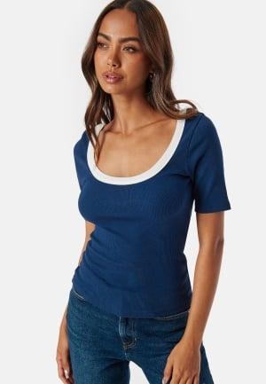 BUBBLEROOM Contrast Rib Short Sleeve Top XL Navy Topit & T-paidat Dam