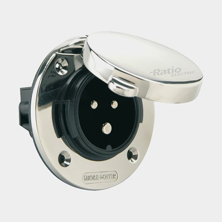 Prise de quai Ratio, 250 V, 16 A, CEE (mâle), avec Easy Lock System, acier inoxydable