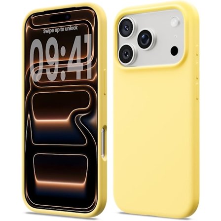 Flydende silikone etui til iPhone 17 Pro, Stødsikkert blødt telefoncover, Fuld kropsbeskyttelse, Gul