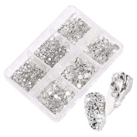 6 stk Rhinestone i forskjellige størrelser - Zirkon - Negledekorasjoner