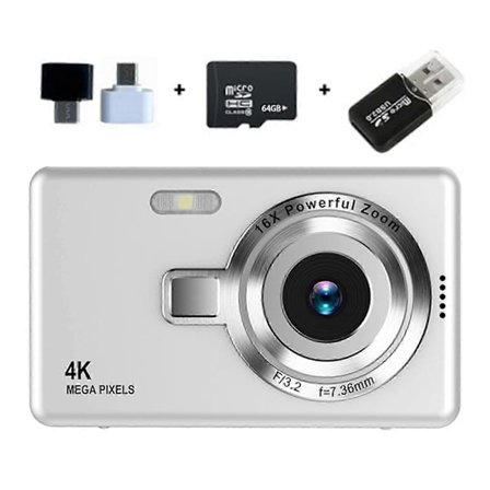 Nybörjarvänlig 4K Digitalkamera med 16x Zoom Kompakt Fotokamera för Födelsedagspresenter