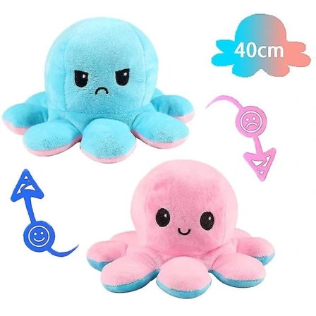 【PP】Rl 40cm Jätte Vändbar Bläckfisk Gosedjur Vändbar Glad Ledsen Bläckfisk Plyschleksak Visa Ditt Humör Utan Att Säga Ett Ord! Lila och Blå