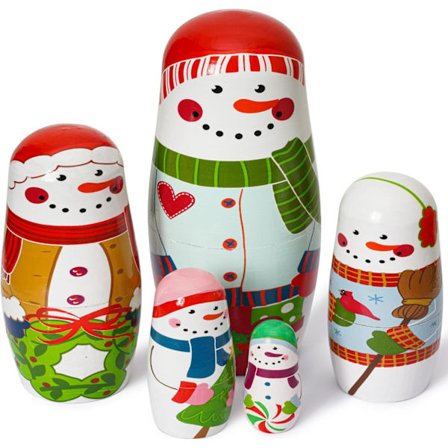5 stk. russiske Babushka-dukker til jul, søte håndlagde snømenn Matryoshka Babushka-dukker stableleker for barn til jul