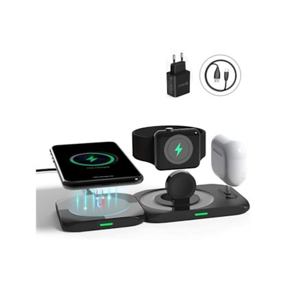 3 i 1 Magnetisk Trådlös Laddningsstation Kompatibel för iPhone Watch Airpods Svart