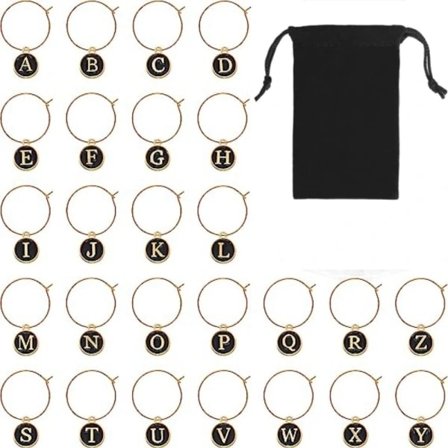 26 st Vinglasmarkörer i Metall med Bokstäver