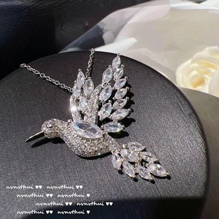 Sött Kolibri Hängsmycke Halsband 925 Sterling Silver med Cubic Zirconia Sten Nyckelbenskedja Kvinnor Trendiga Vintage Djursmycken