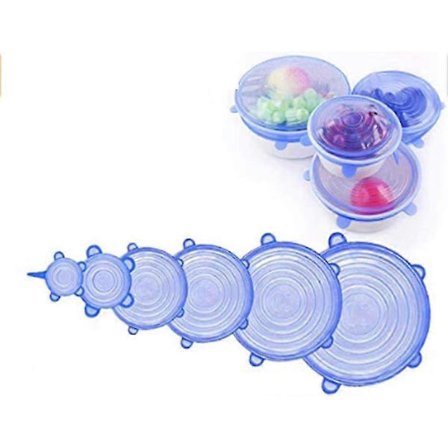 Sæt med 6 udvidelige silikonelåg - Forskellige størrelser - Genanvendelige