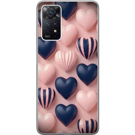 Kompatibelt Mobildeksel til Xiaomi Redmi Note 11 Pro Myke tredimensjonale hjerter i rosa og marineblå toner i et romantisk mønster