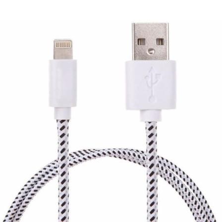 1 m flettet kabel til IPHONE 7 oplader USB-belysningsstik APPLE vævet stof blonder nylontråd (HVID)