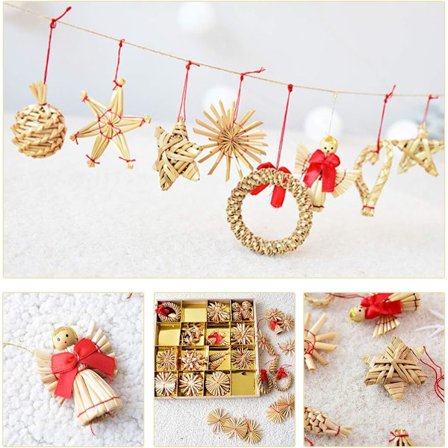 *Halm Juletræ Dekoration, 56 Stykker Juletræ Dekoration Halm Vedhæng Sæt - Juletræ Dekoration*