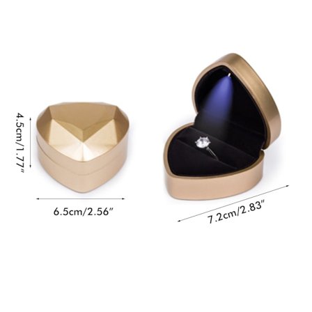 Hjärtformad Ringask med LED-ljus Display Förvaring Smyckeskrin Ringpåse Födelsedagspresent