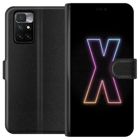 Kompatibelt Lommeboketui til Xiaomi Xiaomi Redmi 10 Neonbokstav X i sterke fargevariasjoner mot svart bakgrunn, kraftig typografisk design med tydelig