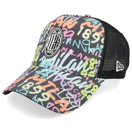 New Era - Football Multi trucker Cap - AC Milan Grafiti All Over Print Black A-frame Trucker @ Hatstore
