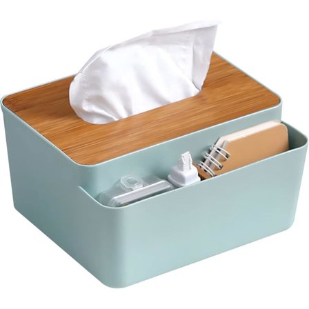 3 i 1 rektangulær servietdispenser, servietdispenser med trælåg, servietdispenser med opbevaring til hjemmet, kontoret, bilen (grøn)