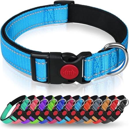 Stark, ljusreflekterande hundhalsband för valpar, mjukt vadderat, lätt, helt justerbart, för små, medelstora och stora hundraser (himmelsblå)