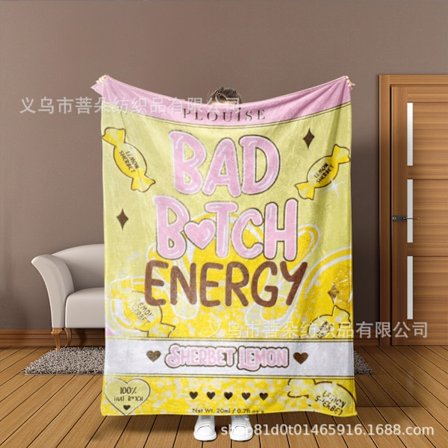 BAD Bitch Energy Flanellfilt | Mjuk Fleecepläd med Godis Marshmallow-tryck | Mysig Plyschfilt för Säng & Soffa*20250711-A*150*200