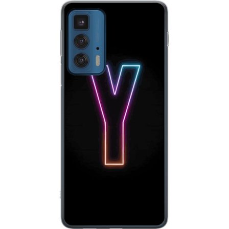 Yhteensopiva Puhelinkuori Motorola Motorola Edge 20 Pro Minimalistinen neonkirjain Y värinvaihtuvassa valossa mustaa taustaa vasten