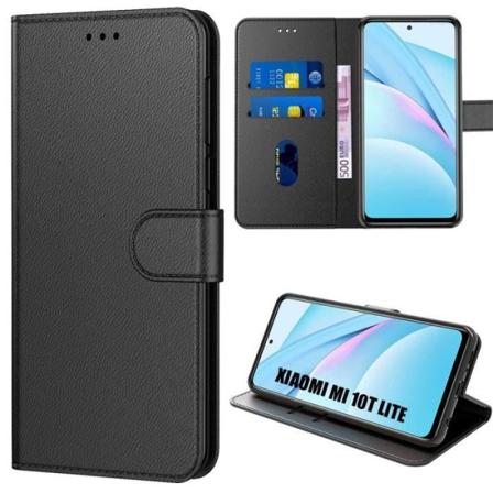 Etui til Xiaomi Mi10T Lite (6,67") Sort tegnebog Anti-ridsestabil Elegant Sort Svart
