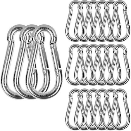 M5 Karabiner, 20 st kraftiga karbinhakar - Rostfritt stål Karabiner 100 kg/220 lb lastkapacitet - 50 mm x 5 mm