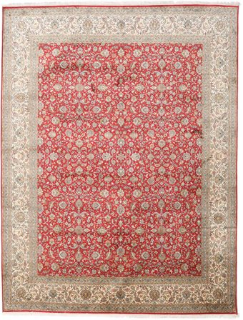 Anudada A Mano Cachemira Pura De Seda Alfombra 245X320 De Seda Beige/Rojo Grande