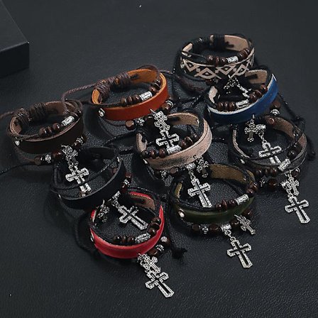 9 st flätade läderarmband herr dam manschett wrap armband handledsrem justerbar