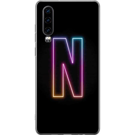 Kompatibel Mobilcover til Huawei Huawei P30 Minimalistisk neonbogstav N i farveskiftende lys mod sort baggrund