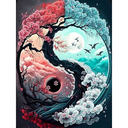 5D Diamant Kunst Sæt til Voksne Begyndere, Yin Yang Træ Diamant Maleri Sæt, DIY Måne Fuld Rund Bor Mal med Diamanter Prik Gem Kunst, Hjem 