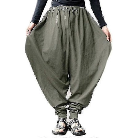 Herr Wide Harem Byxor Casual Baggy Byxor Yoga Bottoms Armégrön(bt)
