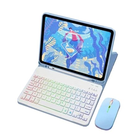 Lædertaske til iPad med RGB Bluetooth tastatur og mus iPad 12,9 tommer
