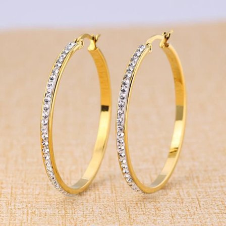 Øreringe - Hoop øreringe - Rustfrit stål - Guldbelagt - 40 mm - Zirconia