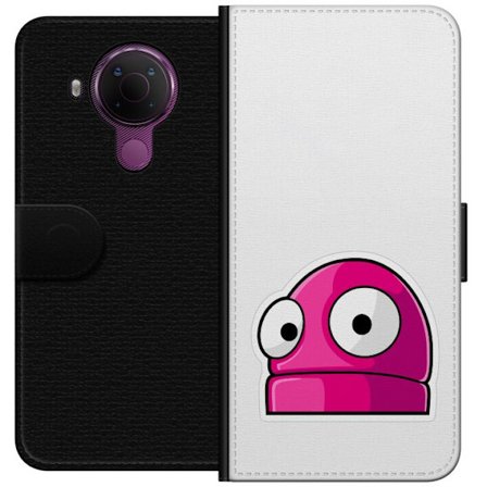 Yhteensopiva Lompakkokotelo Nokia Nokia 5.4 Pinkki sarjakuvahahmo suurilla silmillä leikkisässä ja humoristisessa tyylissä