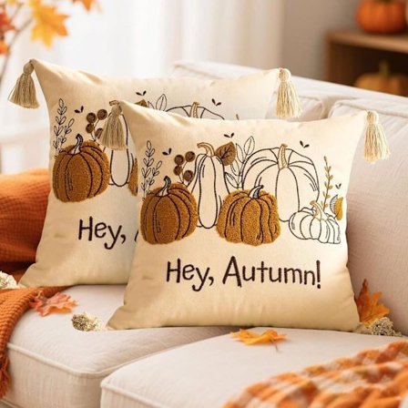 Dekorative høstputetrekk 45x45 cm 1/2-pakning Rutete Gresskar Lønneblad Stue Sofa_OF