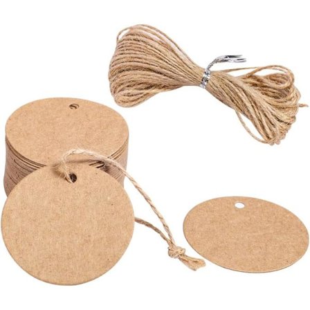 100 kpl Kraft-tunnisteita, 5 cm halkaisijaltaan pyöreä Kraft-paperitunniste