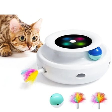 2 i 1 Smart Katt Leksaker Automatisk Fjäder Kul Ball Leksak Set För Katt Hund 5 Modes Elektronisk Interaktiv Djur leksak