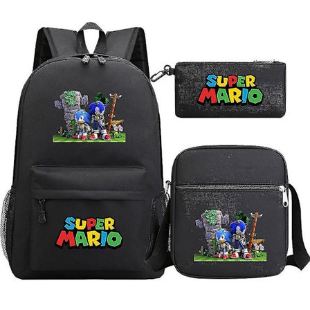 Super Mario -reppu teineille - Tyttöjen ja poikien kawaii-tyyliset vedenpitävät kangaskoulureput, 3 osan setti kannettavalle tietokoneelle - Mochilas-