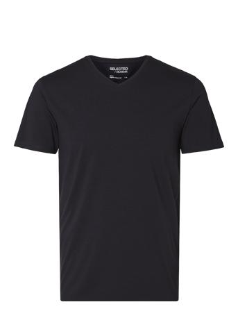 Slhnewpima Ss V-Neck Tee B T-shirts Short-sleeved Svart Selected Homme*Betinget Tilbud