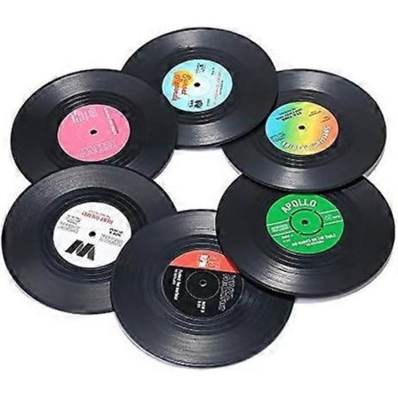 Levyaluset lasinaluset juomille, hauskat, imukykyiset, uutuus 6 kappaleen vinyylilevyaluset, tehokas suoja työpöydälle estämään